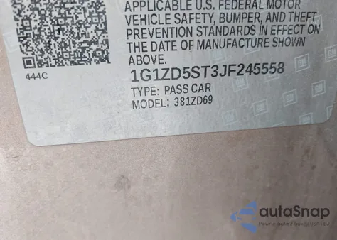 2018 Chevrolet Malibu Lt z USA, uszkodzony, nr VIN 1G1ZD5ST3JF245558